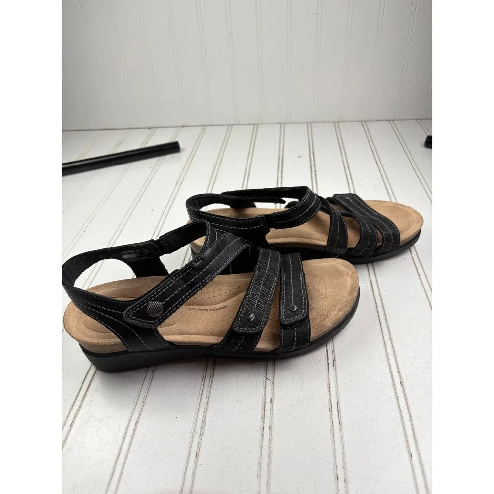 Clarks Collection Calenne Clara Black Leather Sandals Women's Size 8.5